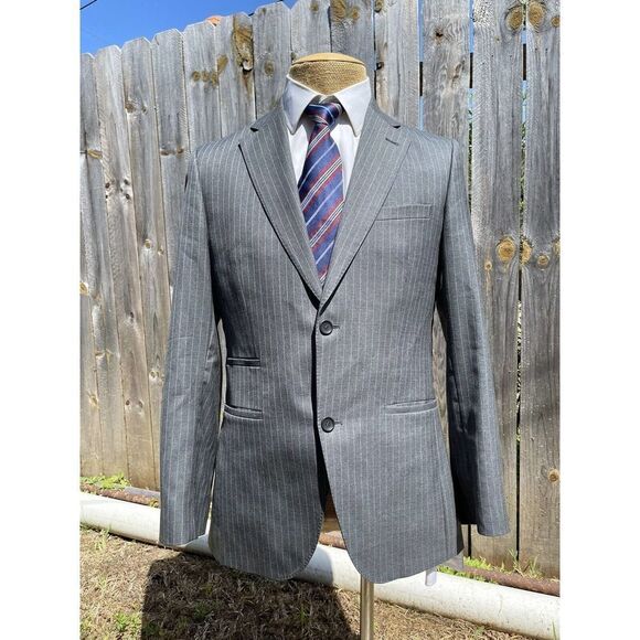 CARTIER Men's Sports Coat Jacket Gray Striped 100% Wool Luxury Size 38 R - Picture 2 of 9